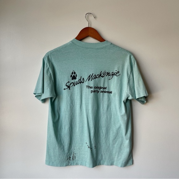 Vintage 1986 Spuds Mackenzie Surf's Up Bud Light T-Shirt Green l Unisex Graphic - Picture 4 of 5